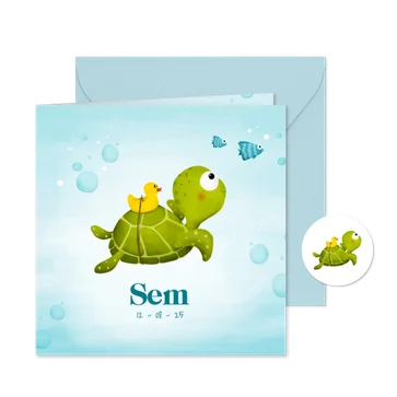 Geboortekaartje met lieve schildpad
